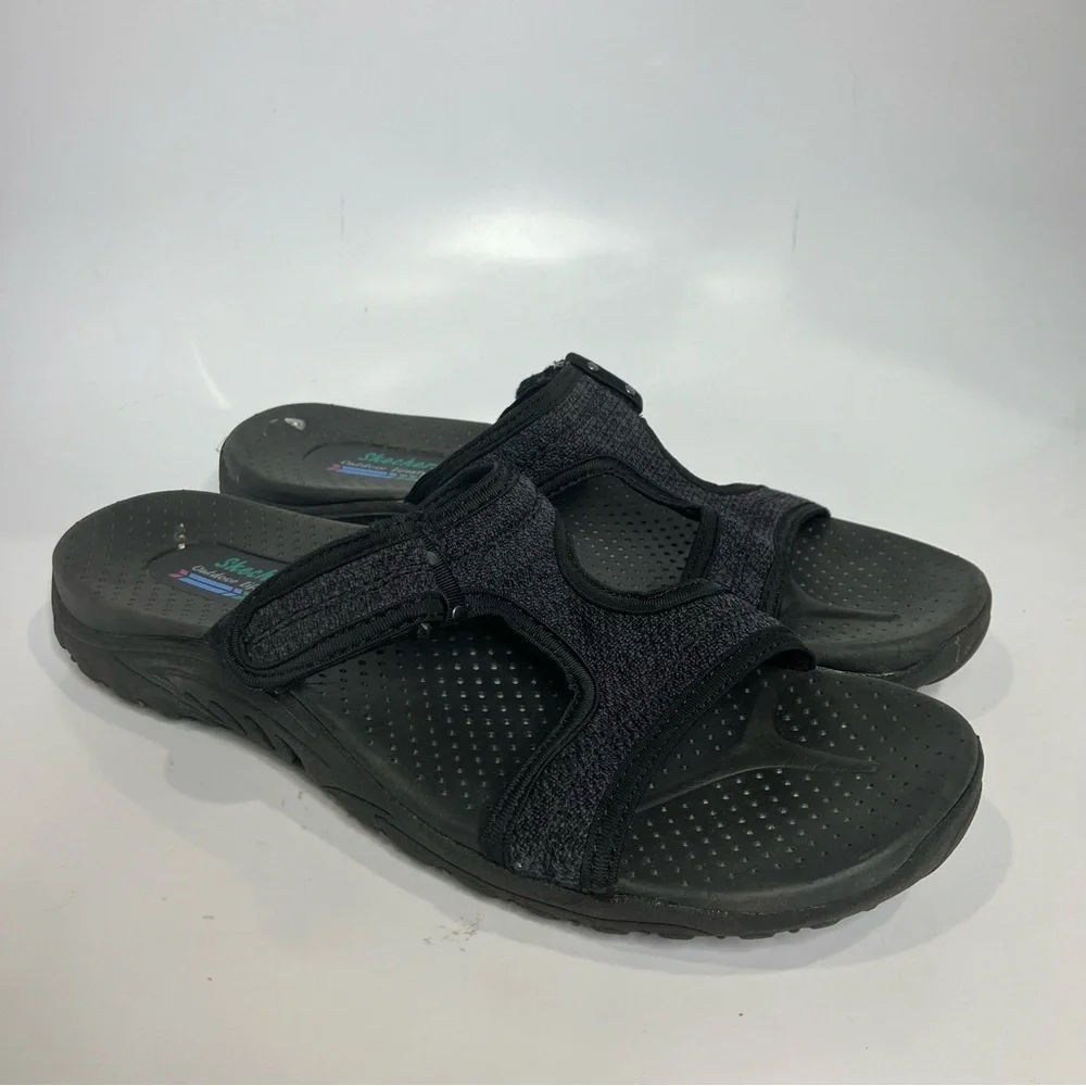 Skechers reggae slip‎ on sandals black casual slides summer women’s size 9
